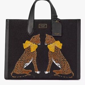 Nwt Kate spade lady leopard manhattan embroider tote bag